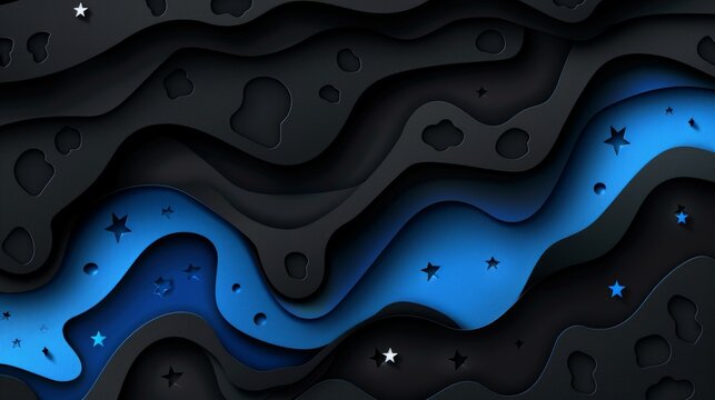 Abstract black and blue paper mockup with stars.