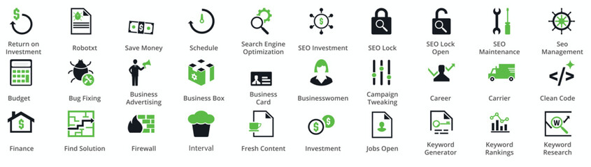 SEO and promotion line icons collection.