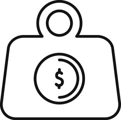 Line icon of a weight scale measuring a dollar coin, symbolizing financial analysis