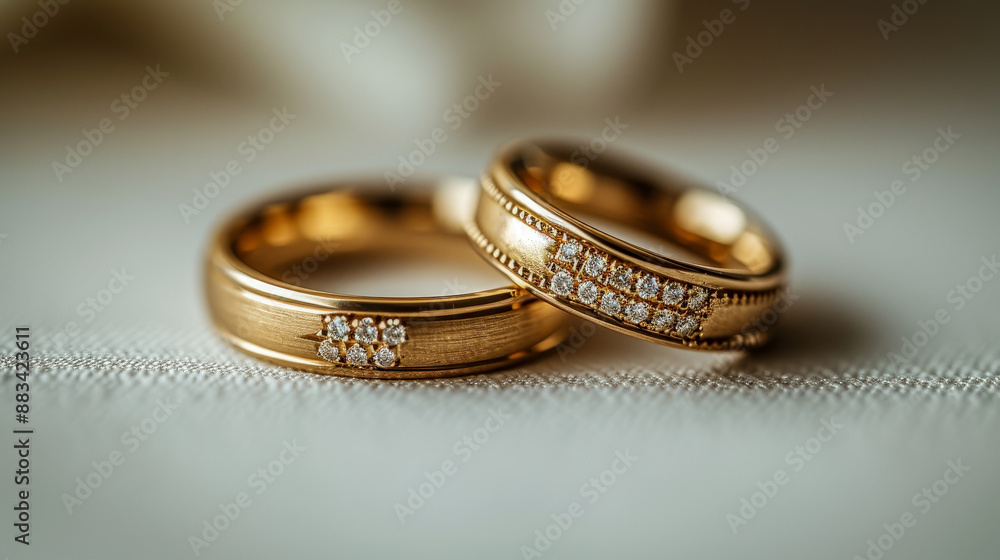 Wall mural elegant gold wedding rings with diamonds