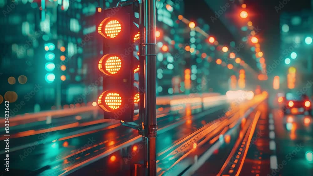 Poster smart traffic lights linked to 5g networks have the ability to adjust signal timings to accommodate 