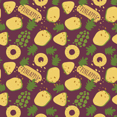 Abstract pineapple pattern in flat style. Fresh, delicious fruit seamless pattern. Vector background. Summer freshness for health. For background, juice, ice cream or fabric.