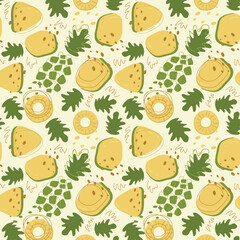 Obraz premium Abstract pineapple pattern in flat style. Fresh, delicious fruit seamless pattern. Vector background. Summer freshness for health. For background, juice, ice cream or fabric.