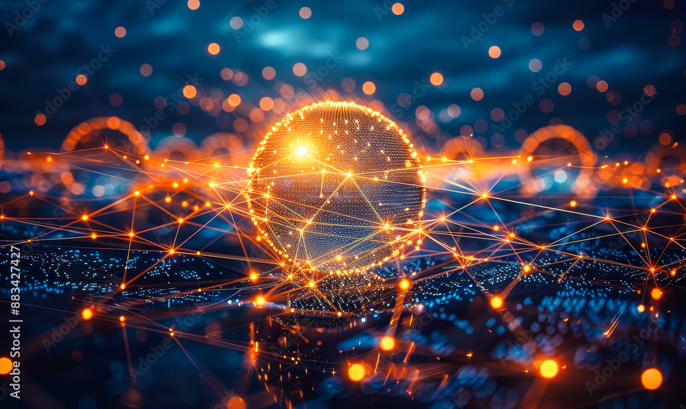 Poster interconnected spheres in abstract network: visualizing global digital connectivity at night