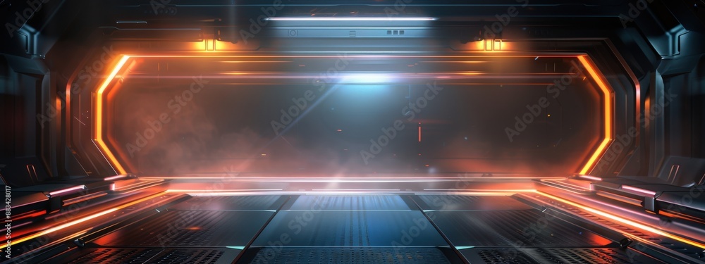 Poster a futuristic space scene with a large empty area