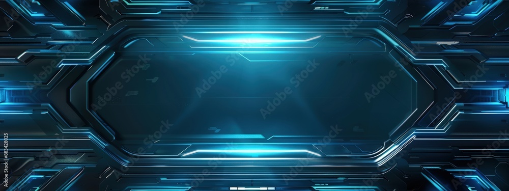 Poster a futuristic space scene with a large empty area