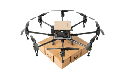 Delivery drone on transparent background