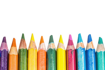 Fototapeta premium A row of colorful pencils against a PNG dicut