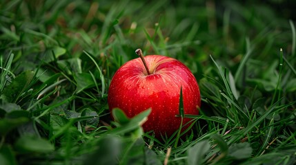 Red Aplle on Green Grass
