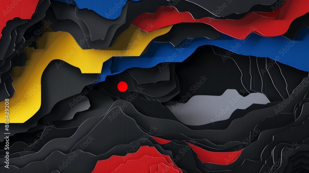 Aufkleber abstract art with paper layered to form a mountainous landscape. the paper has a color scheme remini