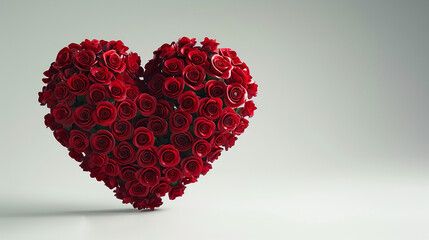 A large heart emoji made of red roses on a white background