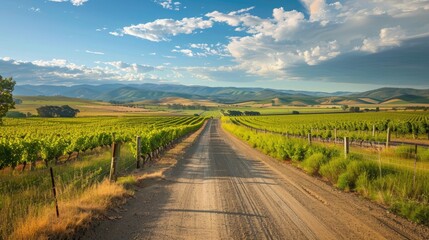 Naklejka premium Rural road through vineyards.