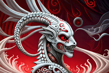 Fantasy evil dragon portrait. Surreal artwork of danger dragon from medieval mythology