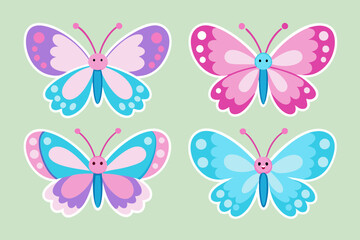 A set of bunches of  Cute butterflies sticker sheet, vector art illustration 