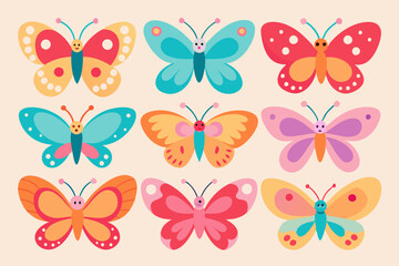 A set of bunches of  Cute butterflies sticker sheet, vector art illustration 