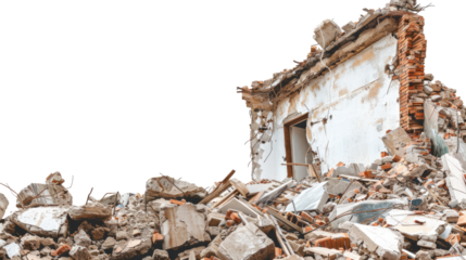 Demolished buildings on a transparent background