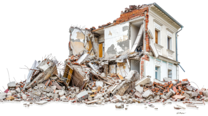 Demolished buildings on a transparent background