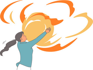 Woman inspired by big dream and inspiring goal, grabs glowing ball with hands, symbolizing chance for success. Concept of trying not to miss chance in your personal life or career.