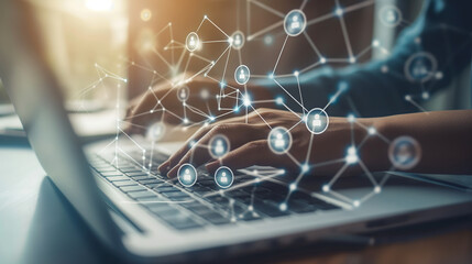 Close-up of a laptop screen showing an entrepreneur's social media profile filled with professional connections and collaborative opportunities.