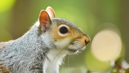 Obraz premium Grey squirrel head, selective focus.