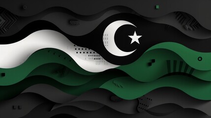 Libyan flag mockup with a wavy, paper-like texture. The flag is in a dark, abstract background, perfect for branding and identity design.