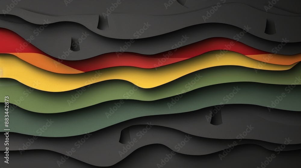 Poster close-up of paper mockup with textured wavy design in colors similar to a flag, creating visually ap