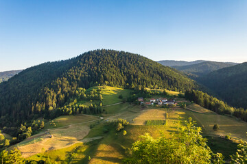 Zlatar mountain in Western Serbia, beautiful view from a viewpoint, green meadow and trees, hills...