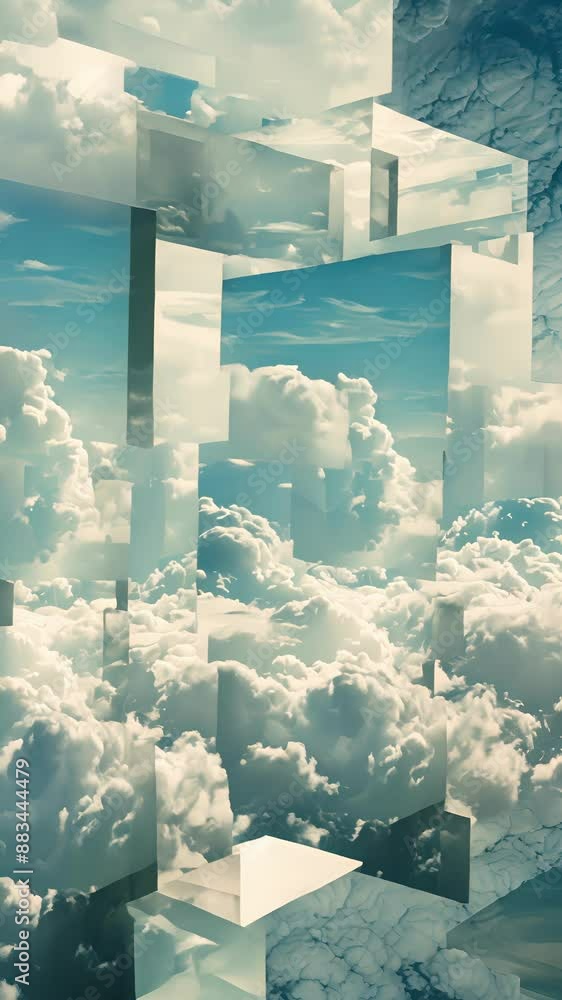 Aufkleber a collage of geometric clouds with varying shapes and sizes creating an otherworldly landscape.