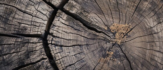 Closeup View of Tree Trunk Growth Rings and Cracks