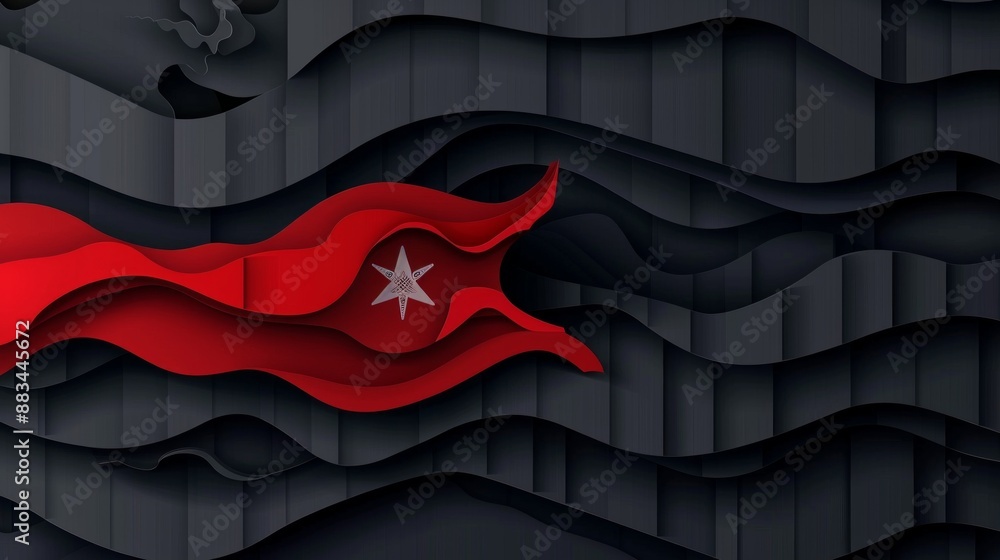 Poster paper mockup of the cuban flag in a wavy design, set against a dark textured background.