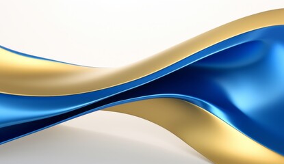 Blue and gold waves of curved shapes on a white background, rendered in 3D in the style of hd, high resolution.