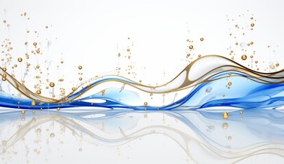 Blue and gold waves of curved shapes on a white background, rendered in 3D in the style of hd, high resolution.