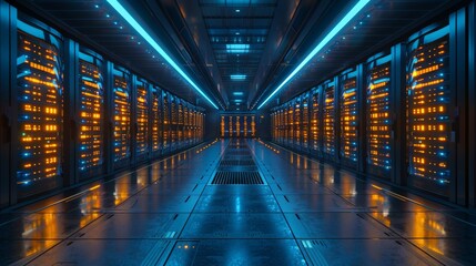 Futuristic data center with glowing servers - generative ai