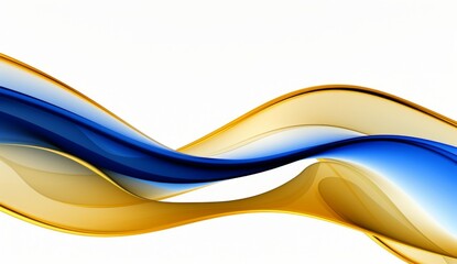 Blue and gold waves of curved shapes on a white background, rendered in 3D in the style of hd, high resolution.