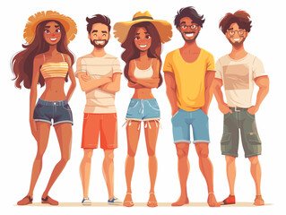 Fototapeta premium A group of people are posing for a picture, with one woman wearing a yellow shirt and a hat