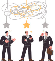 Business people congratulate colleague who was first to solve problem and achieve leadership