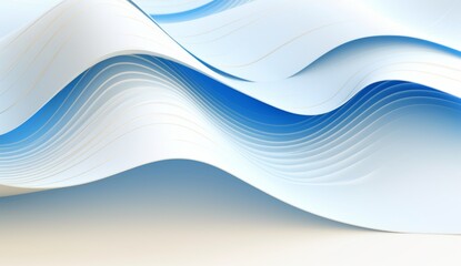 Blue and gold waves of curved shapes on a white background, rendered in 3D in the style of hd, high resolution.
