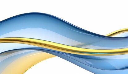 Blue and gold waves of curved shapes on a white background, rendered in 3D in the style of hd, high resolution.