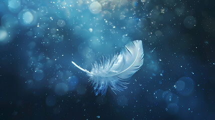 Glittering feathers floating in the air