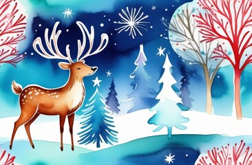 Christmas seamless pattern with firework,tree,reindeer.Editable vector illustration for graphic design