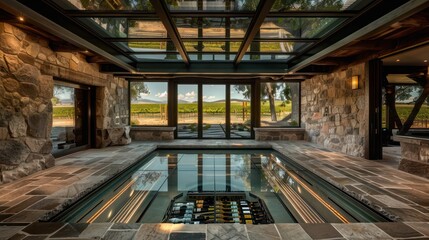 Elegant ranch with an underground wine cellar that features a glass ceiling, providing views of the vineyard above