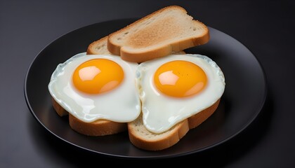 One fried egg with bread in dark plate