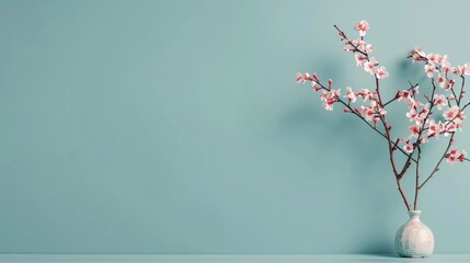 Minimalist Interior with Flowering Branch in a Vase