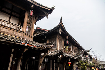 Fototapeta premium traditional chinese temple architecture in an old town near chengdu china