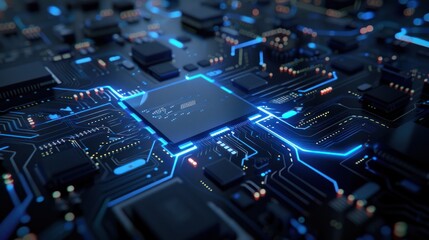Fototapeta premium Circuit Board with Glowing Blue Lines