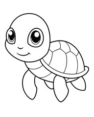 Obraz premium Cute Baby Turtle with Water Bubbles Underwater Coloring Page
