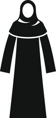 Black and white silhouette of a muslim woman wearing a hijab and traditional dress