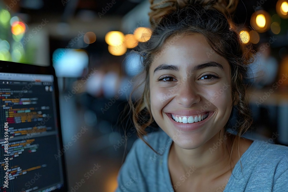 Poster female programmer coding on computer: the girl who codes