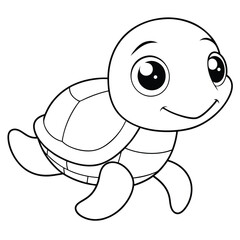Fototapeta premium Cute Baby Turtle with Water Bubbles Underwater Coloring Page