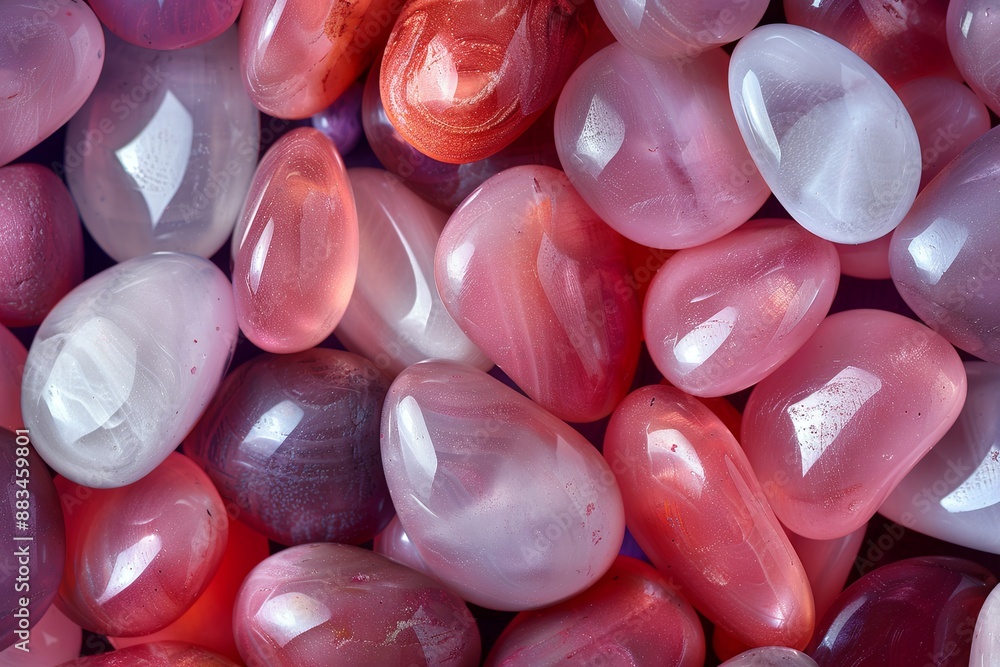Poster Close-Up of Pink and Red Polished Pebbles Arranged in an Abstract Pattern